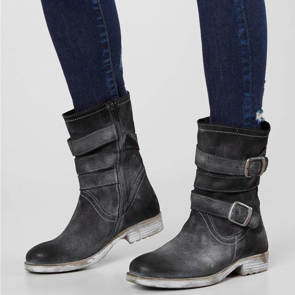 *🎉HP🎉 Roan by BED|STU | Lola Distressed Suede Moto Boots in Black 8.5 - Picture 1 of 16